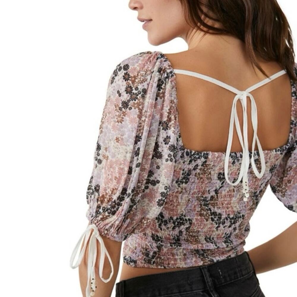 Free People NWT Smocked Puff‎ Sleeve Top